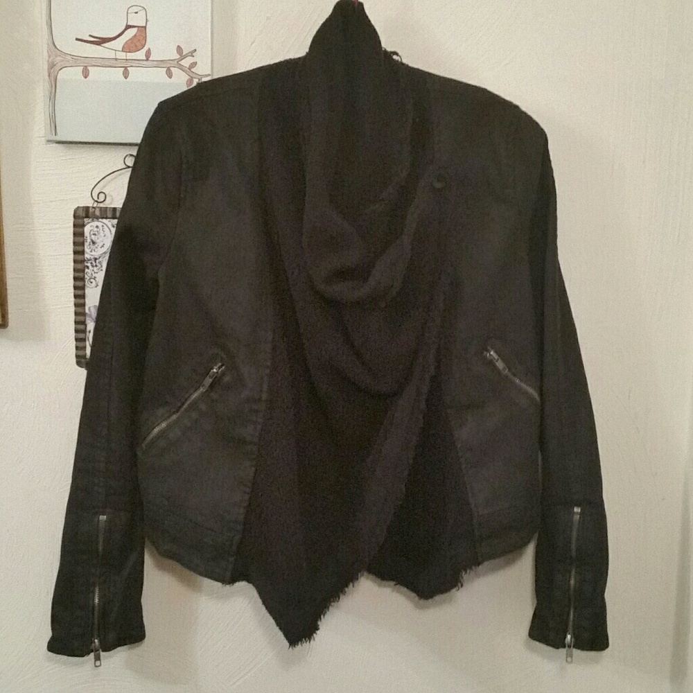 Free People lined moto jacket draped, scarf, S/M